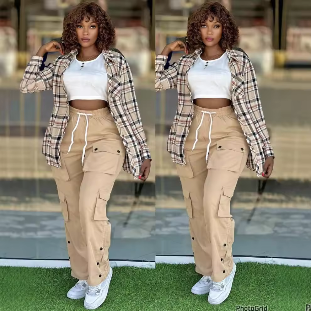 New long-sleeved multi-pocket women’s casual 3-piece set, package includes: long-sleeved shirt, pants, vest