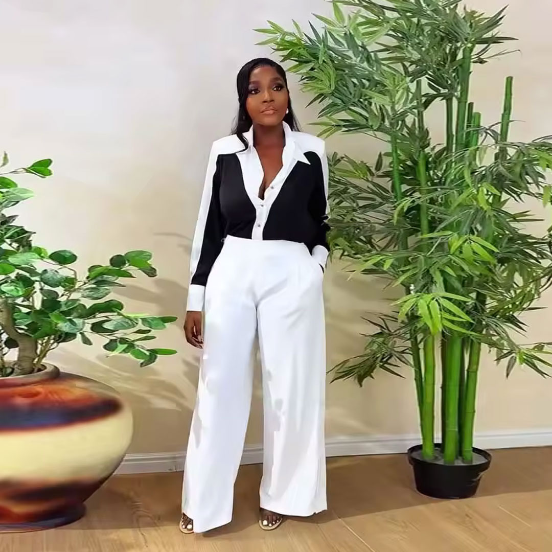 Elegant and fashionable two-piece casual women’s suit, including: long-sleeved casual shirt and long pants