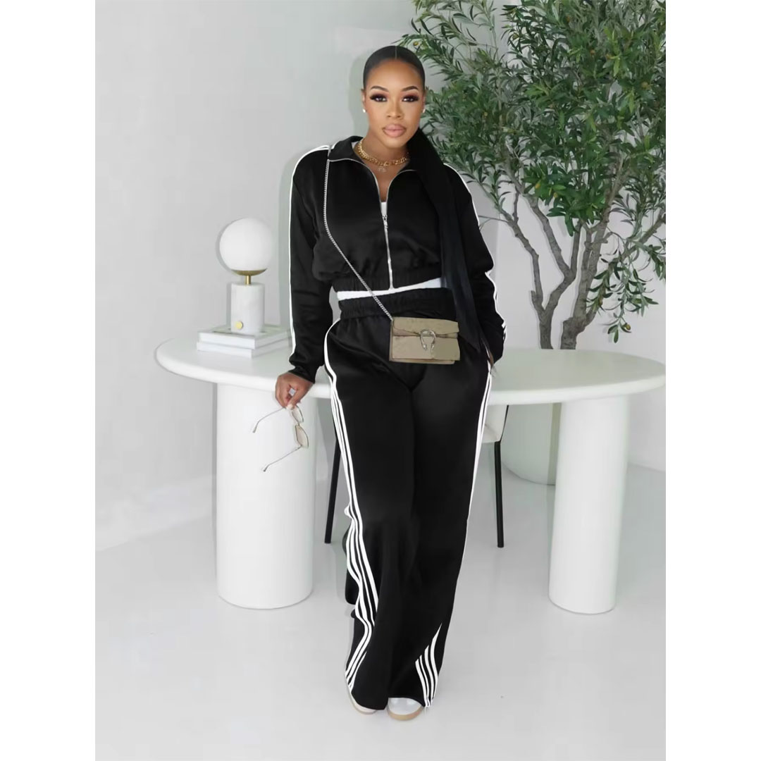 Fashion casual women’s sweatshirt set, color: black, package includes: outerwear, trousers, vest