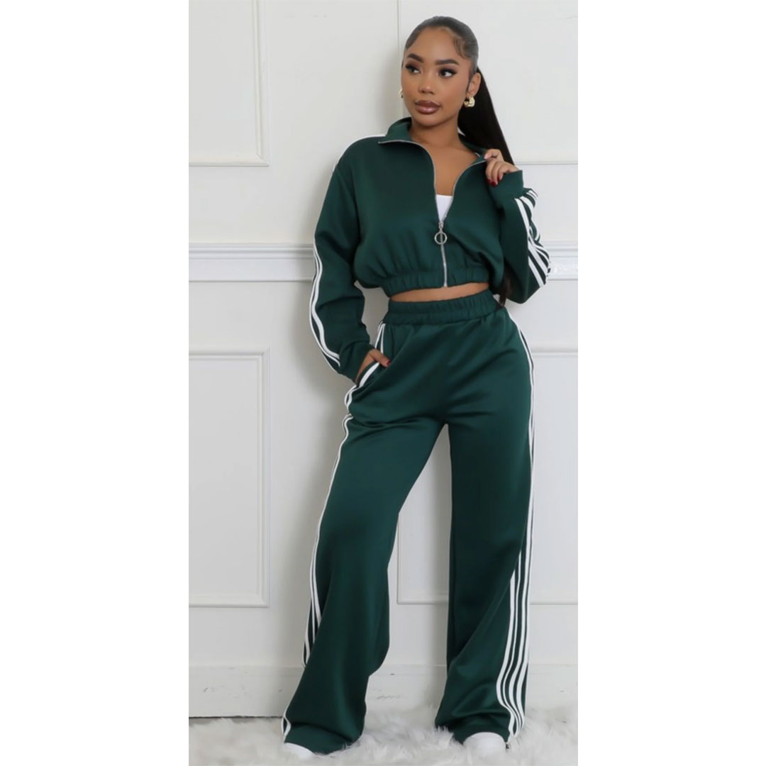 Fashion casual women’s sweatshirt set, color: green, package includes: outerwear, trousers, vest