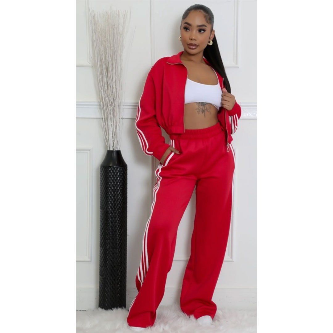 Fashion casual women’s sweatshirt set, color: red, package includes: outerwear, trousers, vest