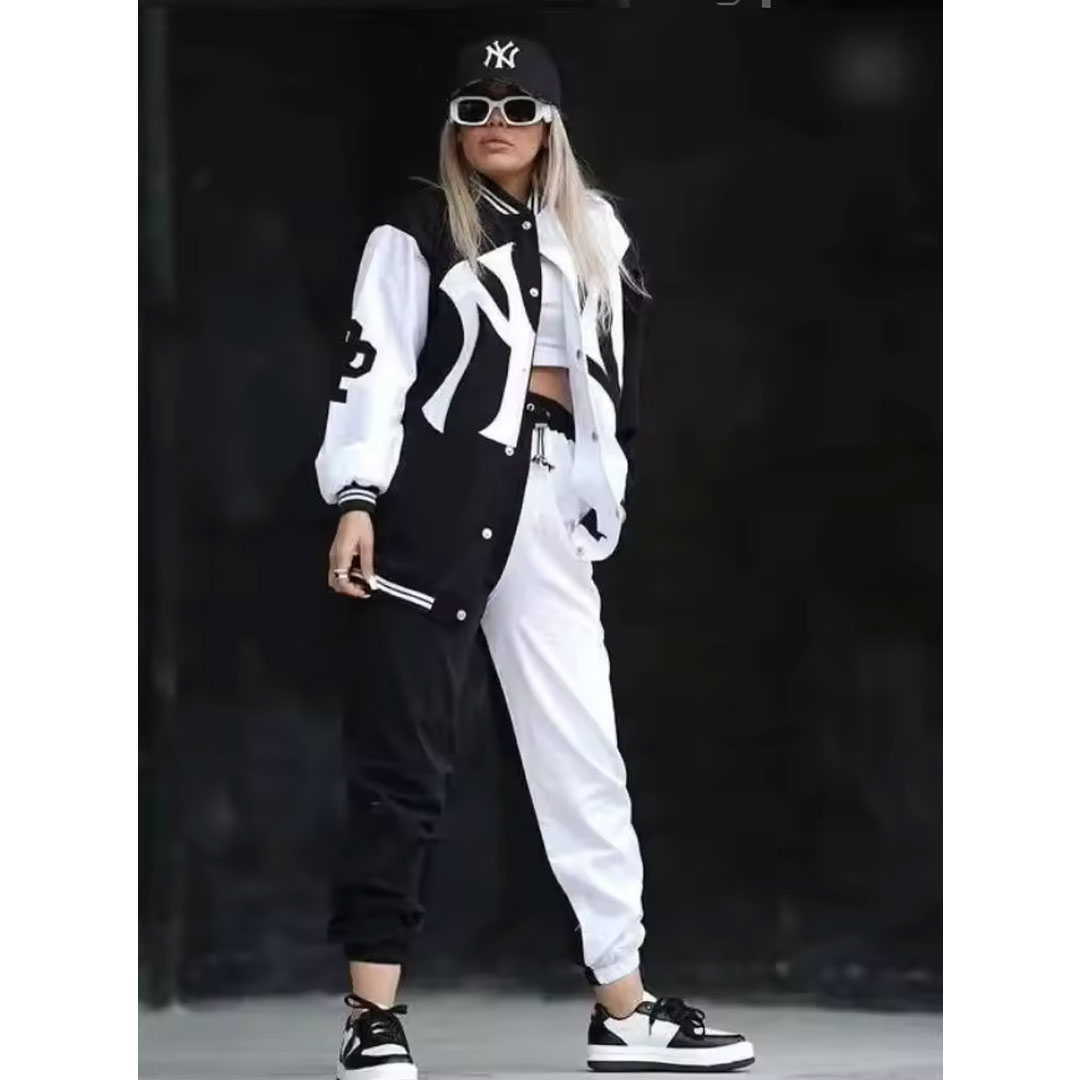 High quality black and white sports casual women’s 3-piece suit, package includes: long-sleeved jacket, vest, trousers