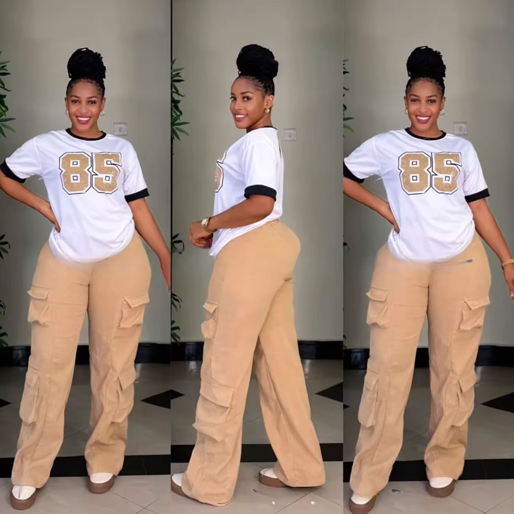 New spring women’s casual sportswear two-piece set, package includes: multiple bellows pants, T-shirt