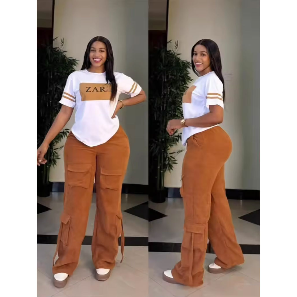 Fashionable lightweight cotton women’s overalls with T-shirt two-piece set, package includes: overalls, T-shirt