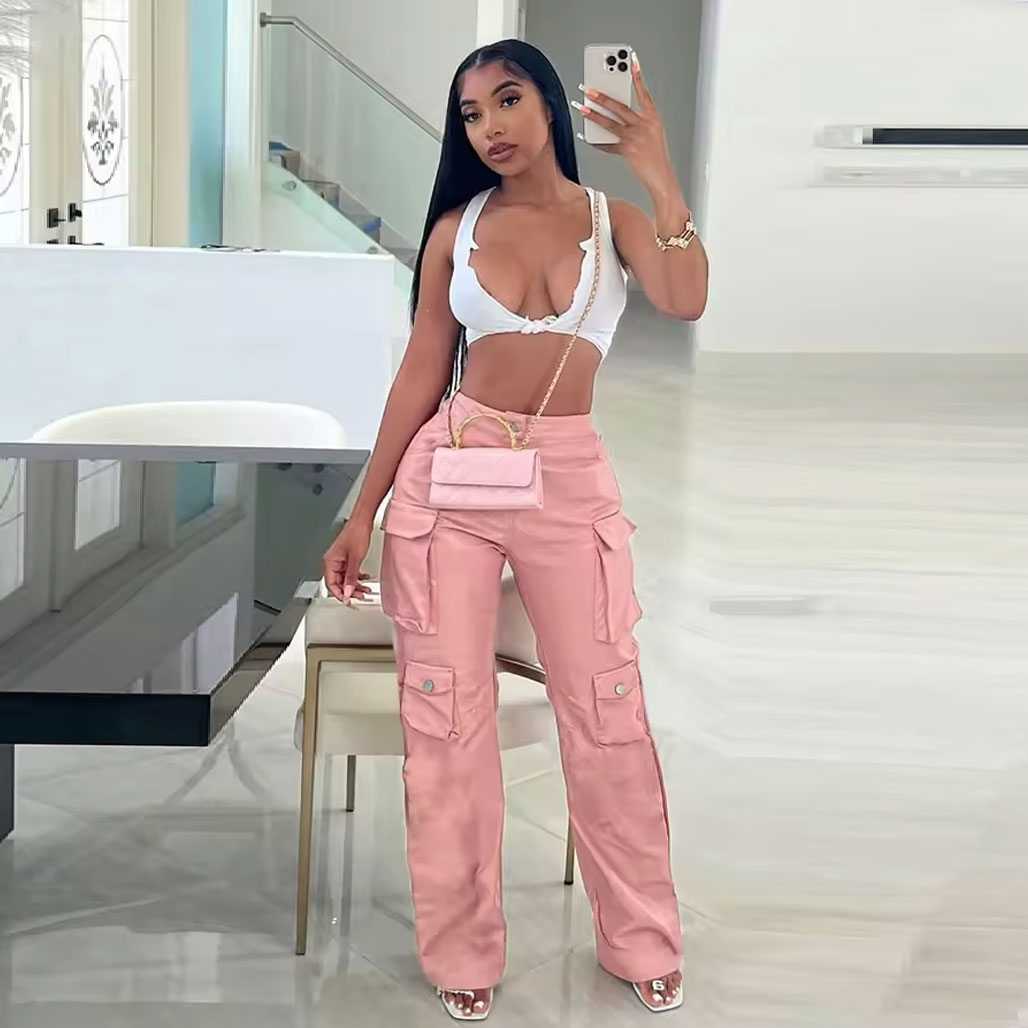 New hot-selling fashionable sexy high-waist women’s overalls two-piece set, package includes: overalls, vest
