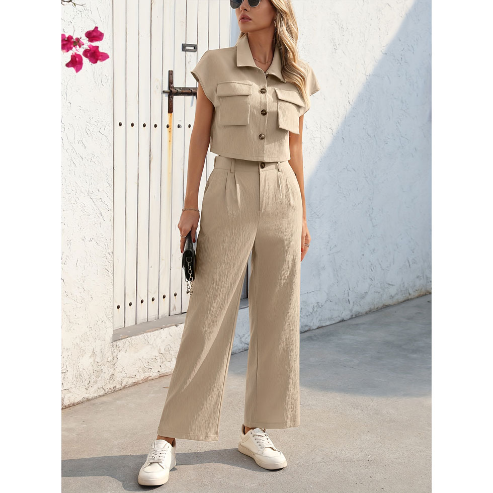 Fashionable and casual women’s loose small suit 3-piece set, the package includes: suit shirt, suit pants, small vest