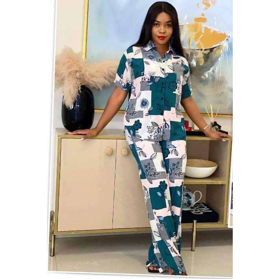 New fashion printed loose casual women’s shirt two-piece set, set includes: shirt, pants