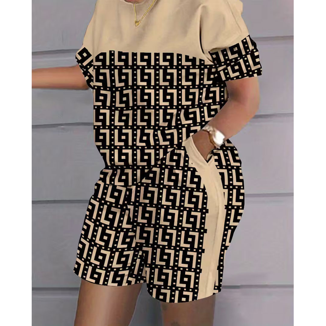 Casual Summer Women Short Outfits Letter Print Crop Top T Shirt and Shorts Matching Women’s Two Piece Short Set,set includes: printed shorts, printed T-shirt