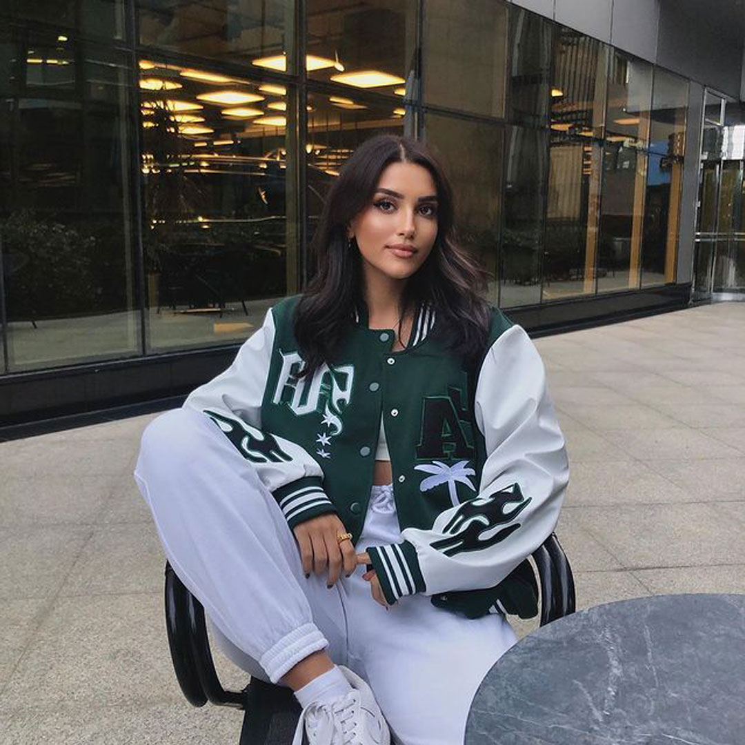 High quality wholesale varsity jacket custom embroidery outdoor coat casual women’s winter baseball jacket, set includes: outdoor coat, fashion pants, vest