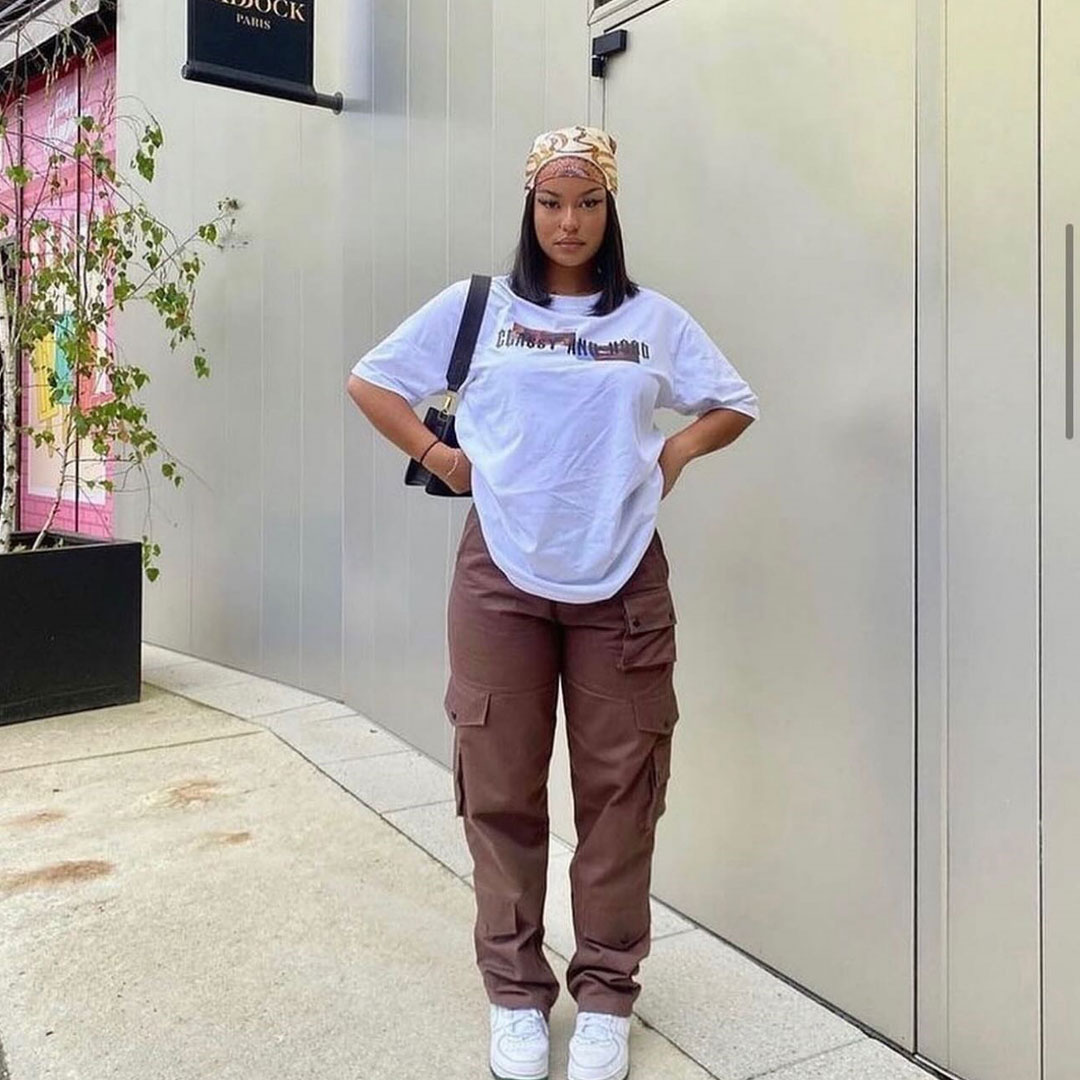 High-quality women’s loose trousers, casual solid trousers, elastic and breathable multi-pocket women’s overalls, the set includes: multi-pocket women’s overalls, T-shirt