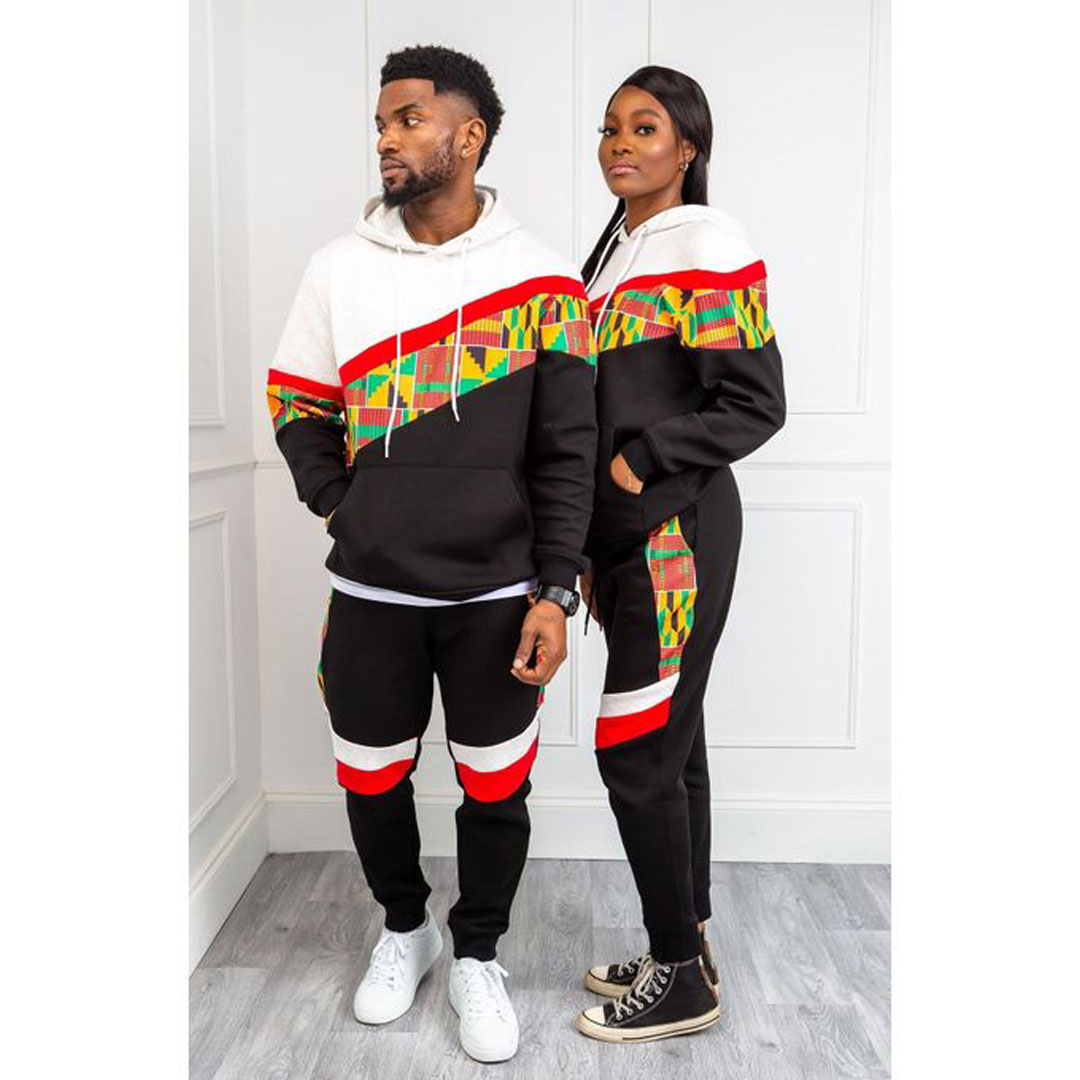 African Ankara print hoodie long sleeve unisex hoodie casual sweatpants wholesale, set includes: hoodie, casual sweatpants