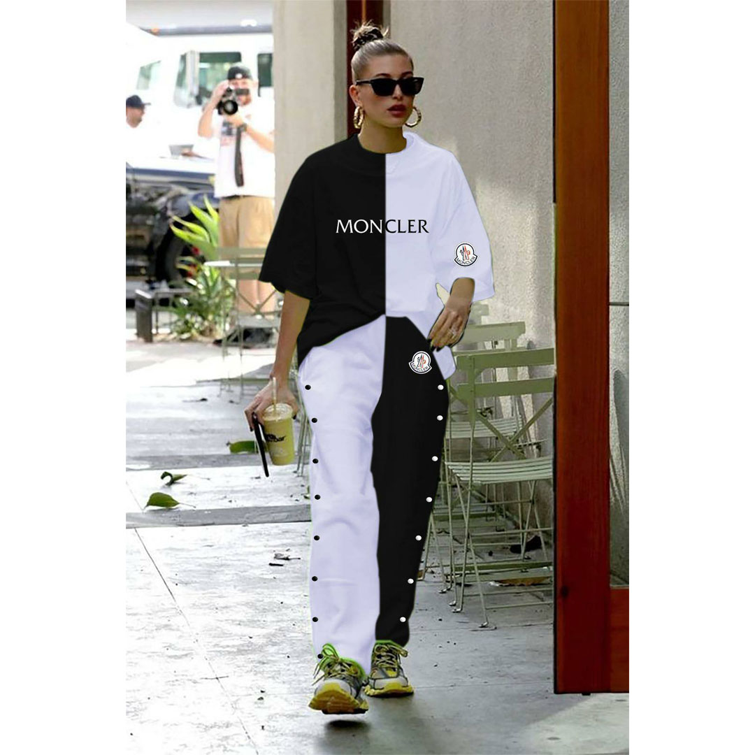 High-quality custom printed logo women’s two-color casual T-shirt and pants set, the set includes: T-shirt, pants