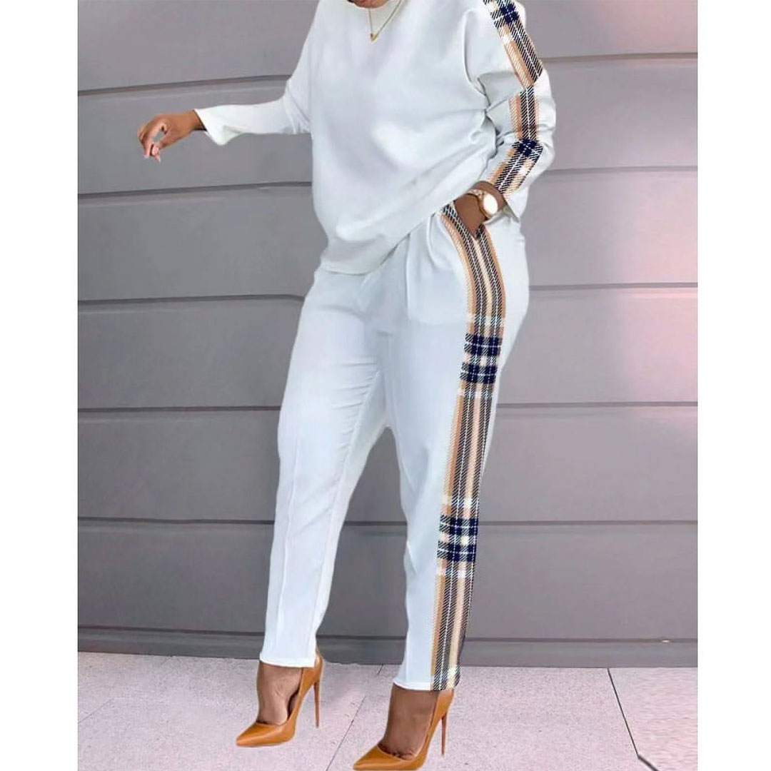 European and American fashion printed women’s casual two-piece long-sleeved new daily loose suit, the suit includes: long-sleeved sports shirt, printed pants