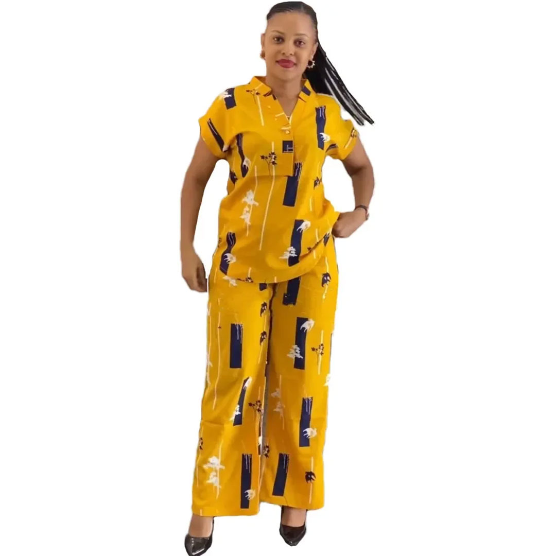 High quality fashionable African shirt set plus size printed two-piece women’s African suit, the set includes: geometric print shirt, geometric print pants