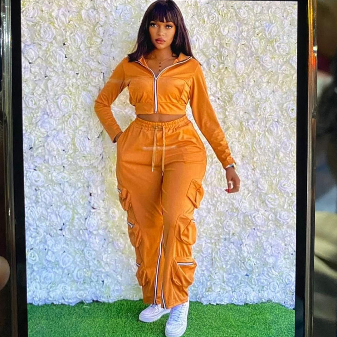 Women’s wholesale two-piece zipper hoodie and multi-pocket sweatpants set new style casual wear wholesale, the set includes: zipper hoodie, multi-pocket sweatpants
