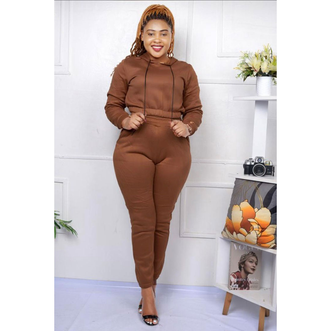 High quality women’s cropped hoodie sweatshirt solid color pullover ladies hoodie set, set includes: cropped hoodie, solid color pants