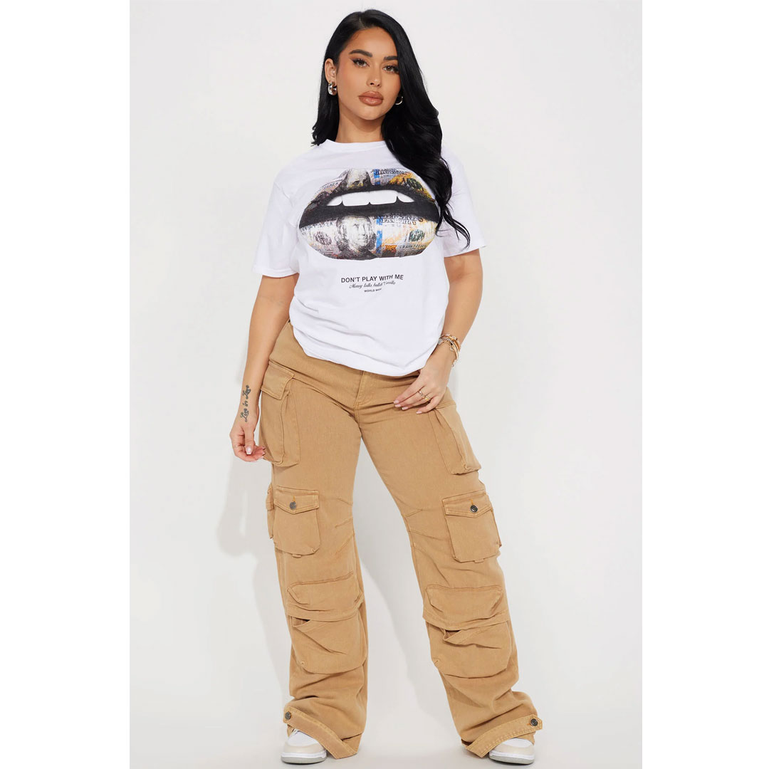 Hot-selling overalls for summer, American-style loose straight-leg, new multi-pocket youth pants, women’s casual pants, set includes: multi-pocket overalls, printed T-shirt