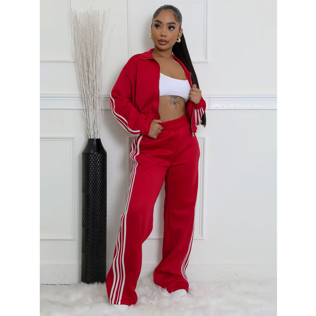 New fashion women’s zipper hoodie side stripe sportswear three-piece set, the set includes: hoodie sportswear, striped pants, vest