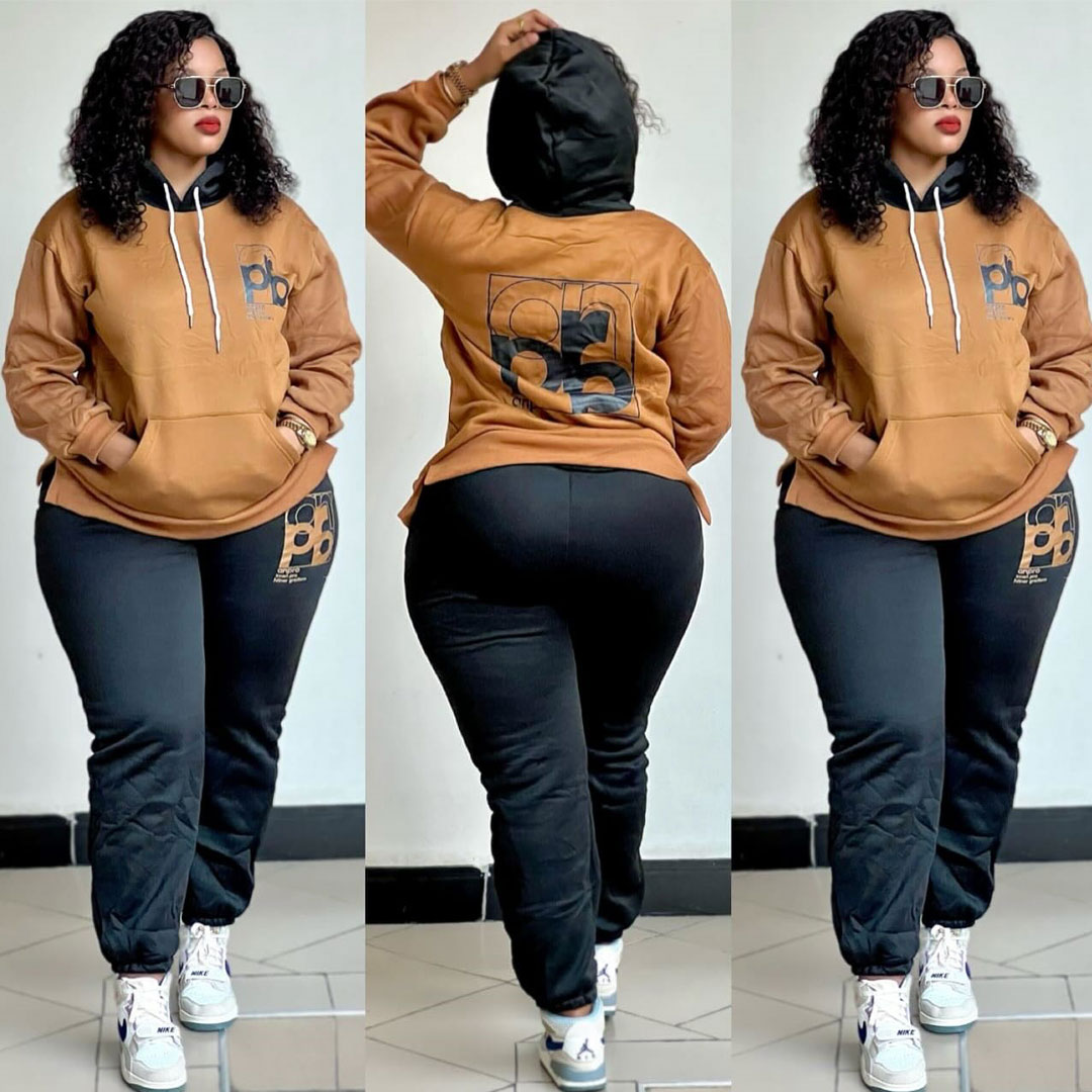 High-quality women’s long-sleeved hoodie sweatshirt set, solid color pullover, includes: long-sleeved hoodie and sweatpants.